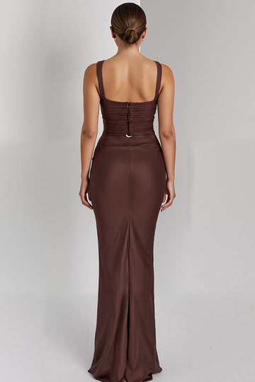 Coffee Mermaid Spaghetti Straps Maxi Formal Dress